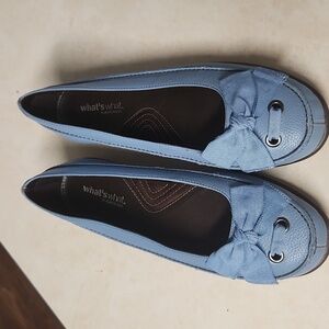 NEW Aerosoles What's What "Mating Game" Blue Leather Flat Grosgrain Bow at Vamp